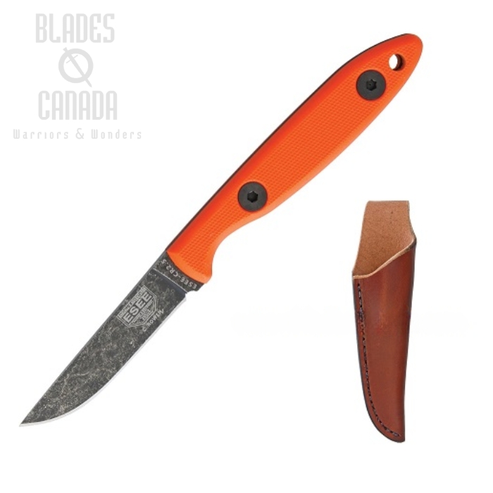 (image for) ESEE Rowen Camp Lore Fixed Blade Knife, 1095 Carbon, G10 Orange, Leather Sheath, CR2.5-OR